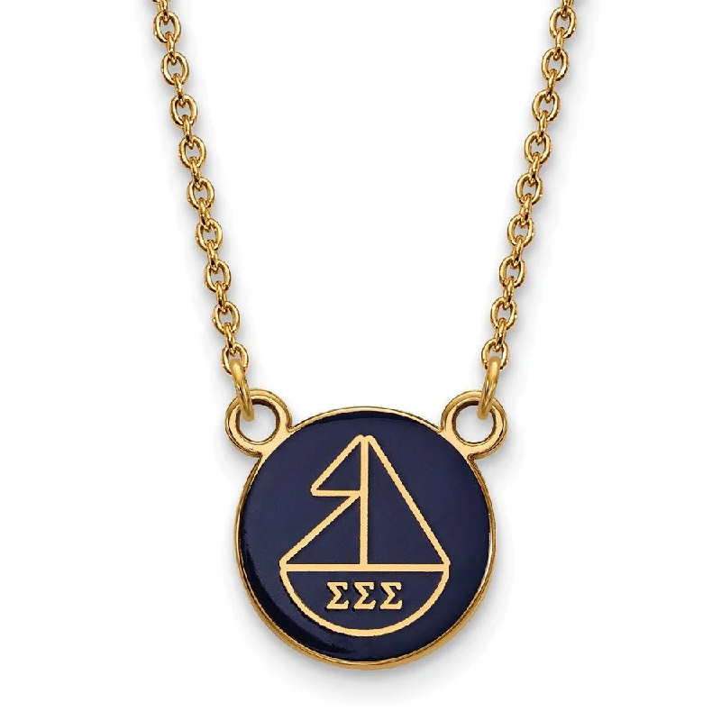 Ladies necklaces with coal onyx -14K Plated Silver Sigma Sigma Sigma Small Enamel Logo Necklace