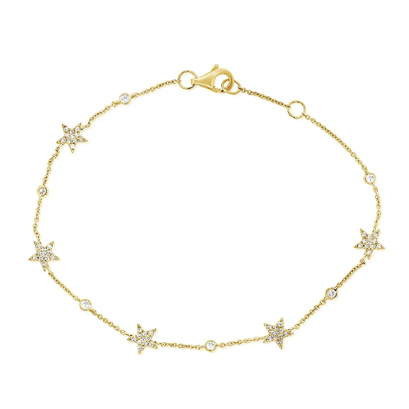 Ladies bracelets cool elegance -14K Yellow Gold Star Diamond By The Yard Bracelet