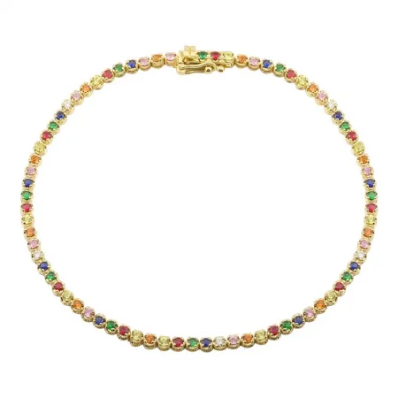 Ladies bracelets slim elegance -14k Yellow Gold Crown Prong Rainbow Tennis Bracelet