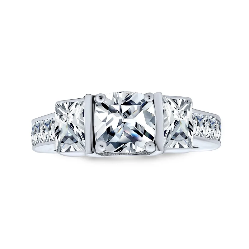 engagement-elegant-cathedral-rings-Art Deco 3CT CZ Three Stone Princess Cut Engagement Ring in Sterling Silver