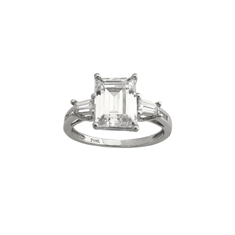 engagement-rose-gold-bypass-rings-Emerald Cut Center & Baguette Accent CZ Engagement Ring (14K)