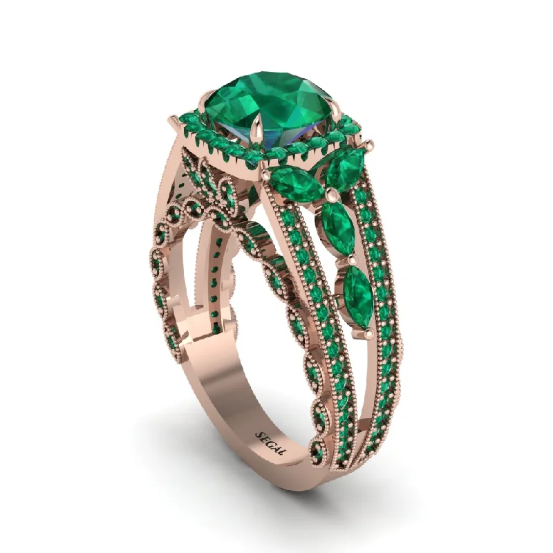 engagement-emerald-halo-rings-Emerald Eternal Embrace Double Shank Filigree Engagement Ring - Celine No. 20