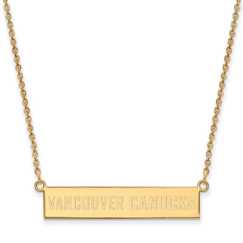 Ladies necklaces with orb pendants -SS 14k Yellow Gold Plated NHL Vancouver Canucks SM Bar Necklace, 18 In