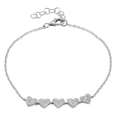 Ladies bracelets airy-light bands -14K White Gold Diamond 5 Heart Bracelet