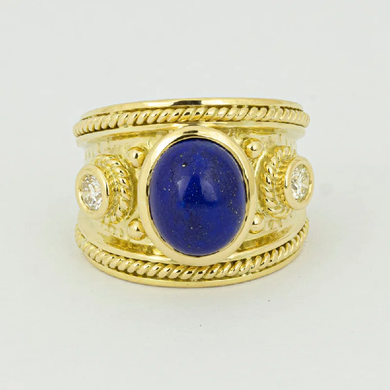 ladies-unique-silver-rings-Ring - Lapis Lazuli And Diamond