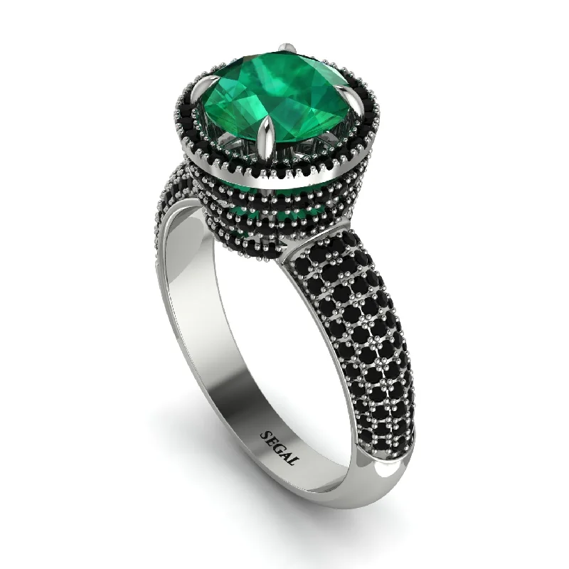 engagement-radiant-cut-emerald-rings-Emerald Cluster Halo Engagement Ring - Katie No. 36