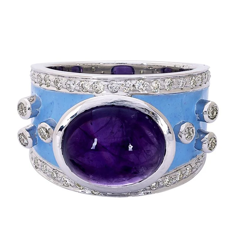 ladies-birthstone-gold-rings-Ring- Amethyst and Diamond (Enamel)  (272CS)