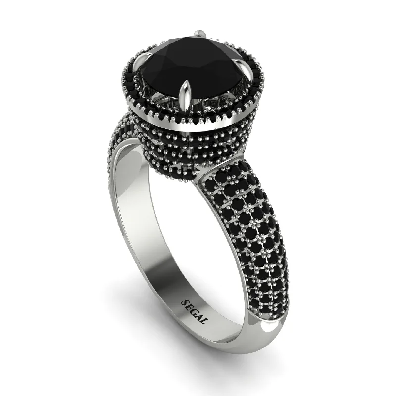 engagement-white-gold-accent-rings-Black Diamond Cluster Halo Engagement Ring - Katie No. 39