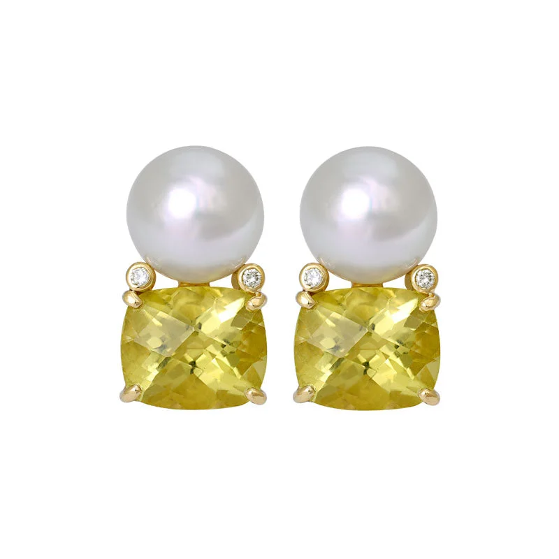 ladies-hook-rose-gold-earrings-Earrings- Lemon Quartz, South Sea Pearl and Diamond