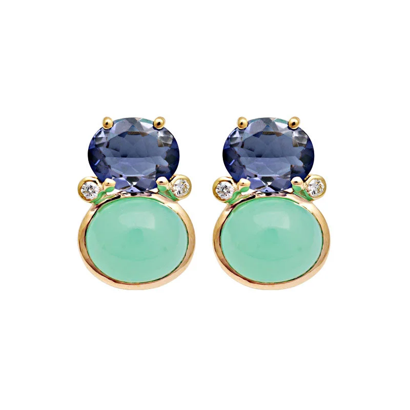 ladies-clip-on-diamond-earrings-Earrings-Iolite, Chrysoprase and Diamond