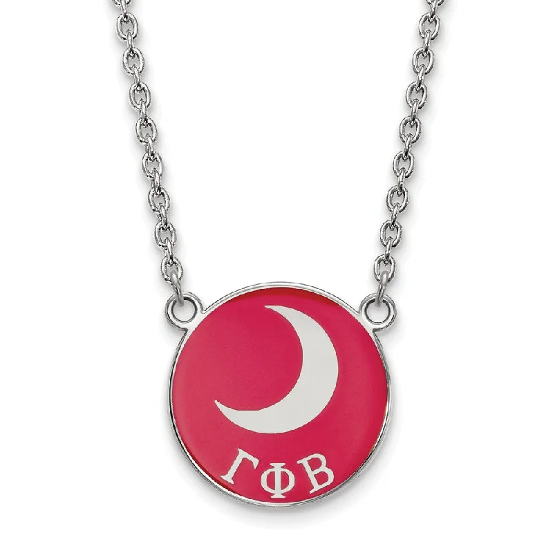 Ladies necklaces green materials -Sterling Silver Gamma Phi Beta Large Red Enamel Moon Disc Necklace