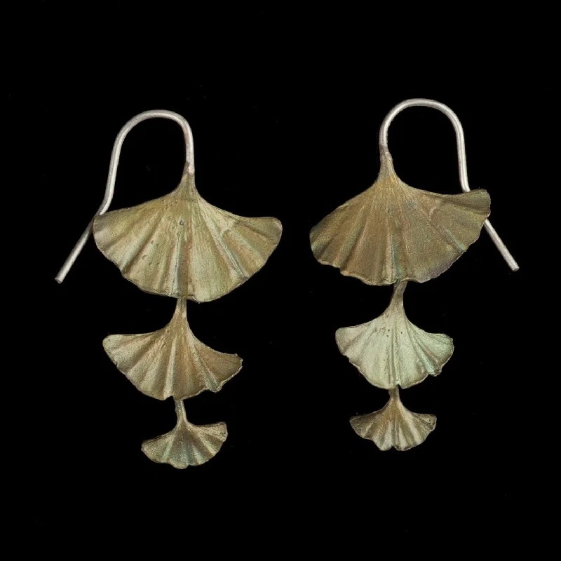 ladies-pearl-rose-gold-earrings-Ginkgo Earrings - Triple Leaf