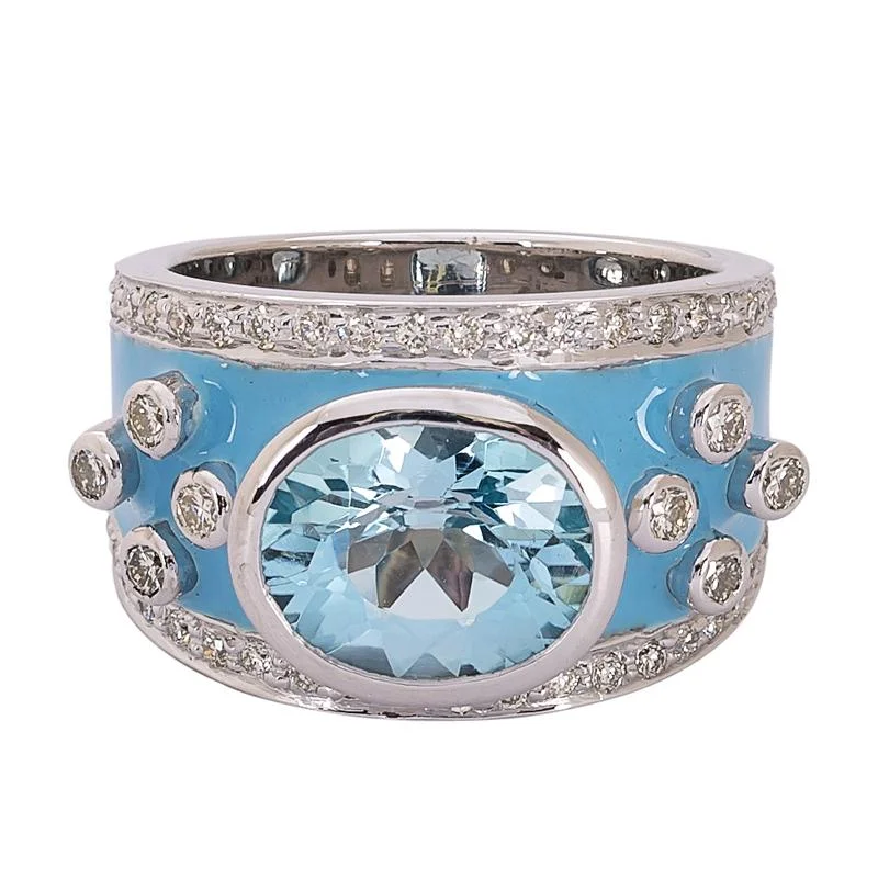 ladies-pearl-shank-rings-Ring- Blue Topaz and Diamond (Enamel)  (272BS)