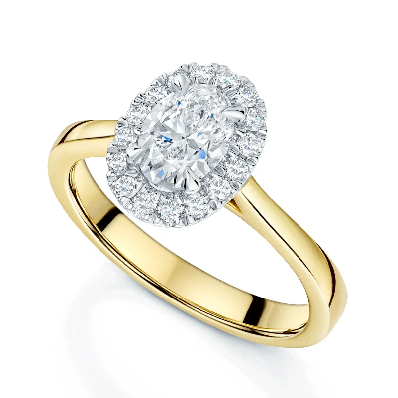 engagement-vintage-diamond-rings-18ct Yellow Gold Oval Cut Diamond Halo Engagement Ring