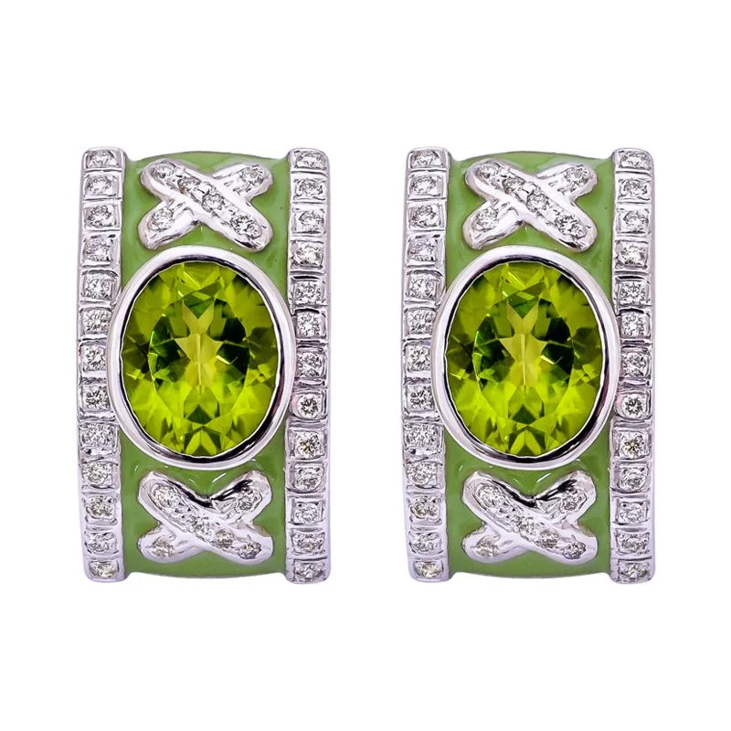 ladies-flower-silver-earrings-Earrings- Peridot and Diamond (Enamel)  (256HS)