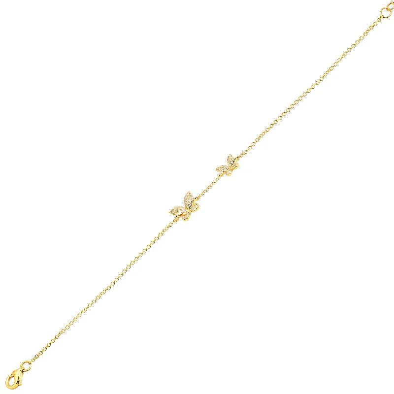 Ladies bracelets vintage vibes -14K Yellow Gold Double Diamond Butterfly Bracelet