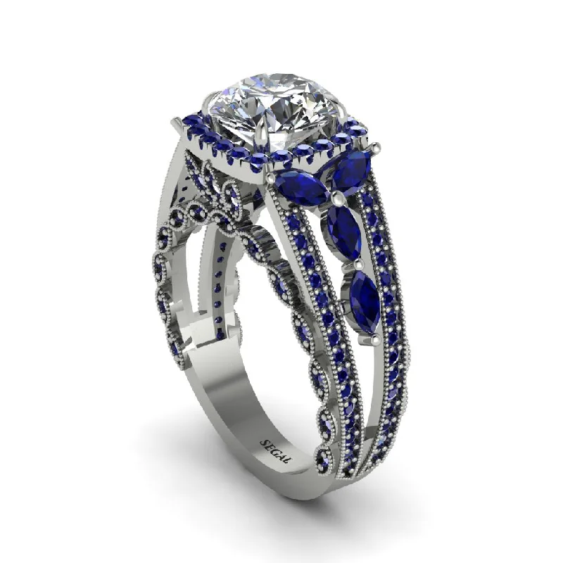 engagement-asscher-cut-sapphire-rings-Diamond Eternal Embrace Double Shank Filigree Engagement Ring - Celine No. 63