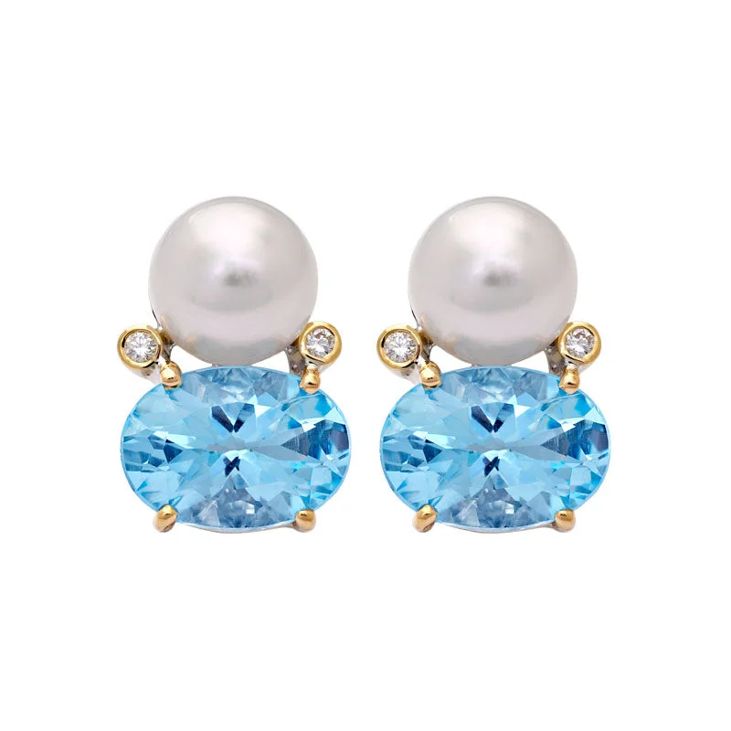 ladies-diamond-hook-earrings-Earrings- Blue Topaz, South Sea Pearl and Diamond