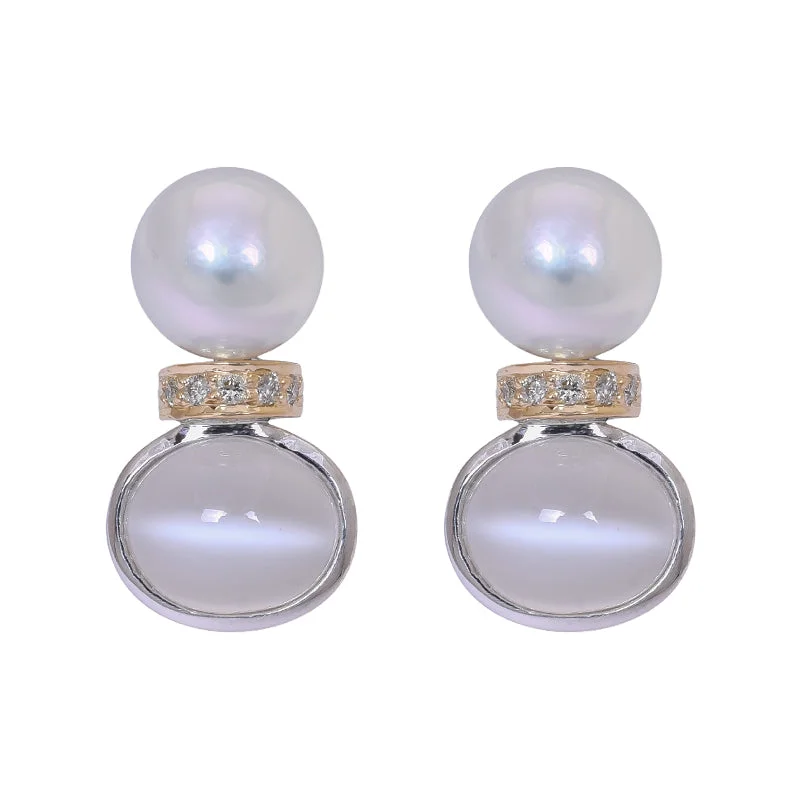 ladies-rose-gold-leverback-earrings-Earrings- Moonstone, South Sea Pearl and Diamond