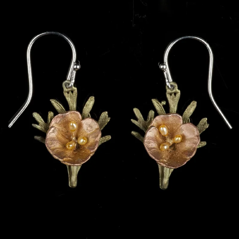 ladies-clip-on-pearl-earrings-California Poppy Earrings - Leaf Wire