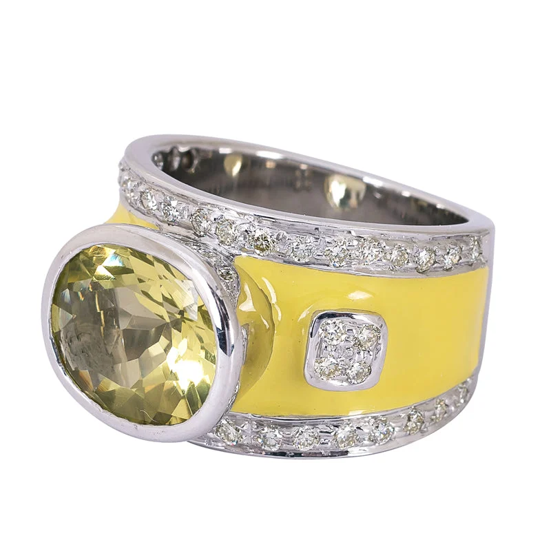 ladies-affordable-pearl-rings-Repair - Ring - Lemon Quartz & Diamond (Enamel) (265ES)