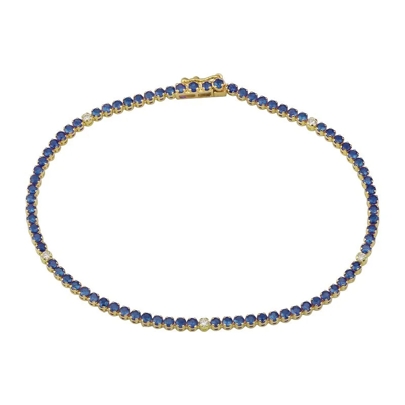 Ladies bracelets sleek charm -14k Yellow Gold Diamond & Blue Sapphire Gemstone Tennis Bracelet