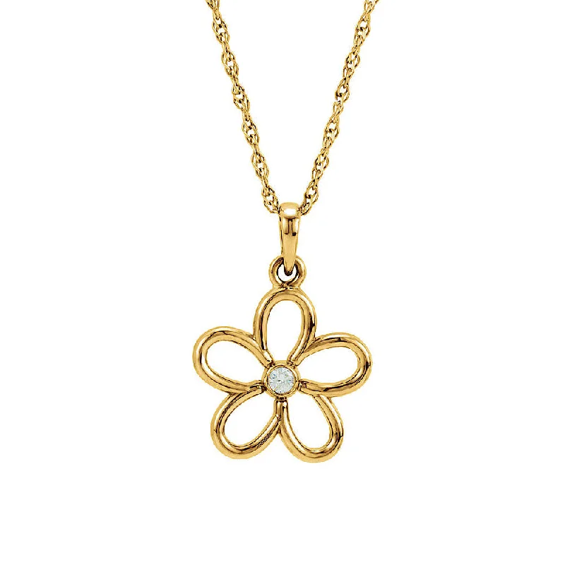 Ladies necklaces thin elegance -Diamond Accent 12mm Flower Necklace in 14k Yellow Gold, 18 Inch