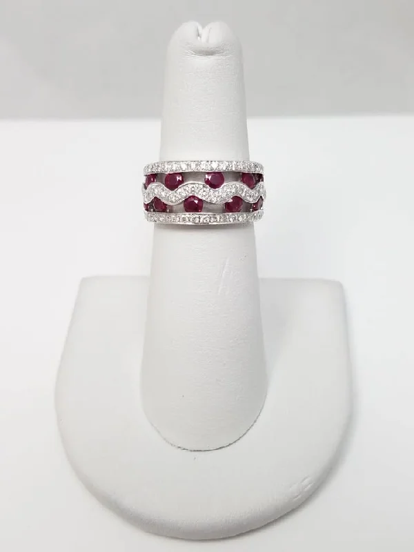 ladies-luxury-sapphire-rings-Exquisite 18k White Gold Natural Ruby Diamond Custom Ring Band