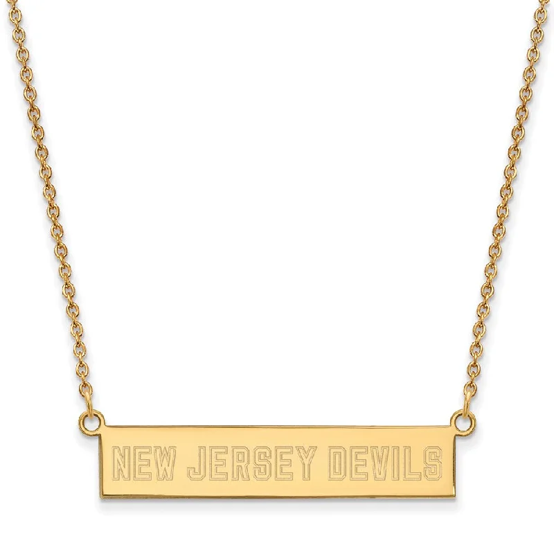 Ladies necklaces fine strands -SS 14k Yellow Gold Plated NHL New Jersey Devils SM Bar Necklace, 18 In