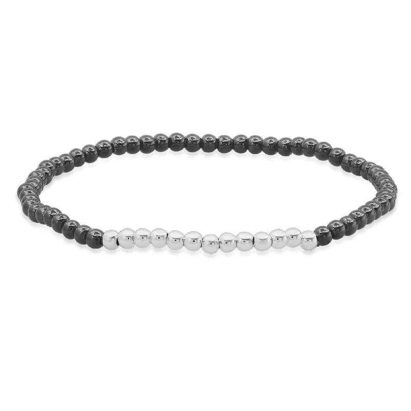 Ladies bracelets for movie vibes -STRETCH BRACELET, BLACK & SILVER