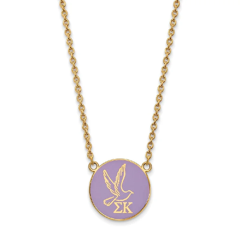 Ladies necklaces with spire charms -14K Plated Silver Sigma Kappa Large Purple Enamel Logo Necklace