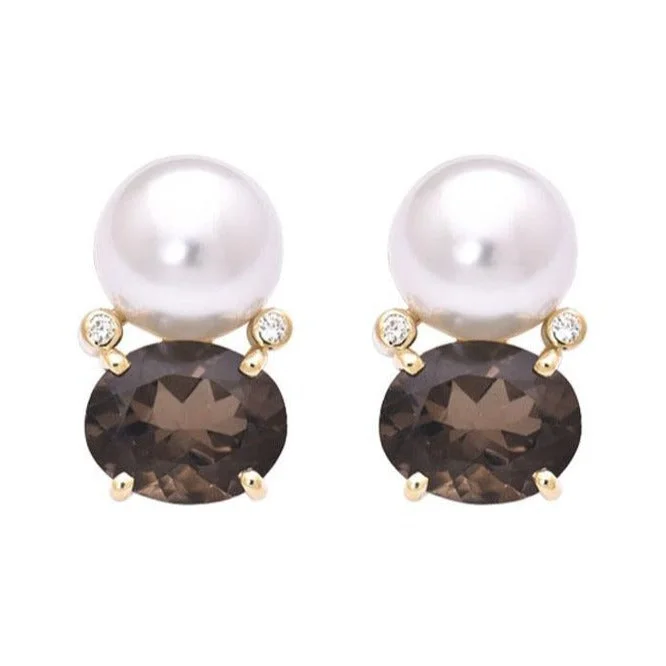 Earrings- Smokey Quartz, South Sea Pearl and Diamond  (2189F)