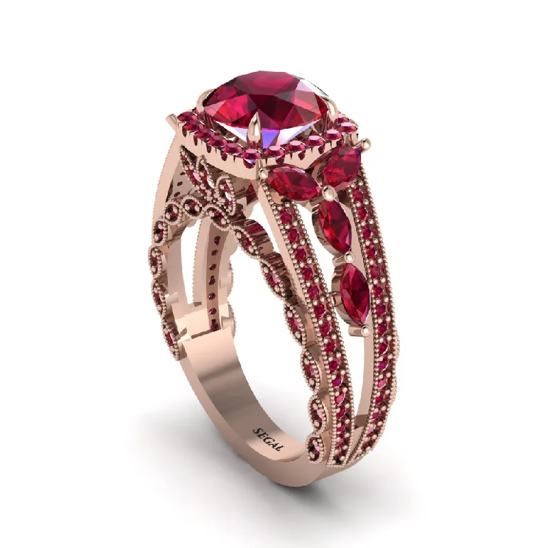 engagement-luxury-emerald-rings-Ruby Eternal Embrace Double Shank Filigree Engagement Ring - Celine No. 56