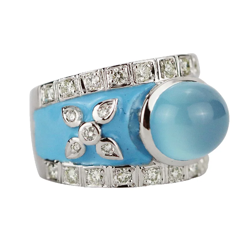 ladies-rose-gold-wide-band-rings-Ring - Chalcedony And Diamond (enamel)