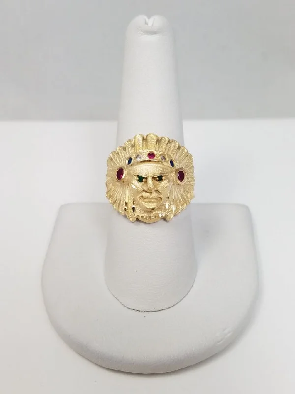 ladies-princess-cut-diamond-rings-Bold 14k Yellow Gold Indian Chief Head Ring