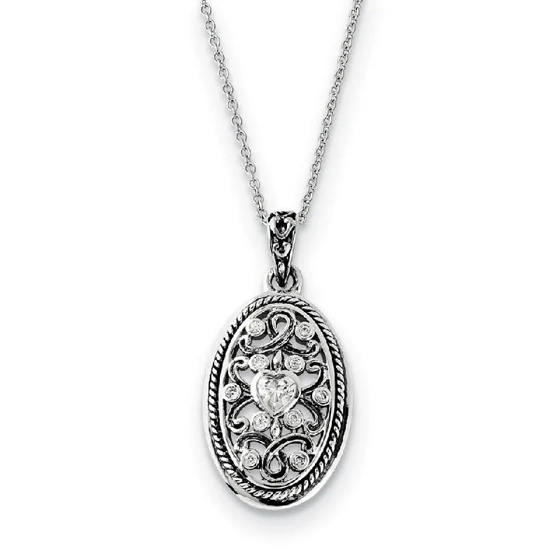 Ladies necklaces with pack charms -Rhodium Plated Sterling Silver & CZ Because of You Necklace, 18 Inch