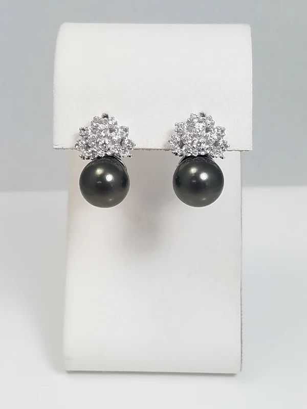 ladies-trendy-pearl-earrings-Simulated Pearl/Cubic Zirconia 14k White Gold Drop Earrings