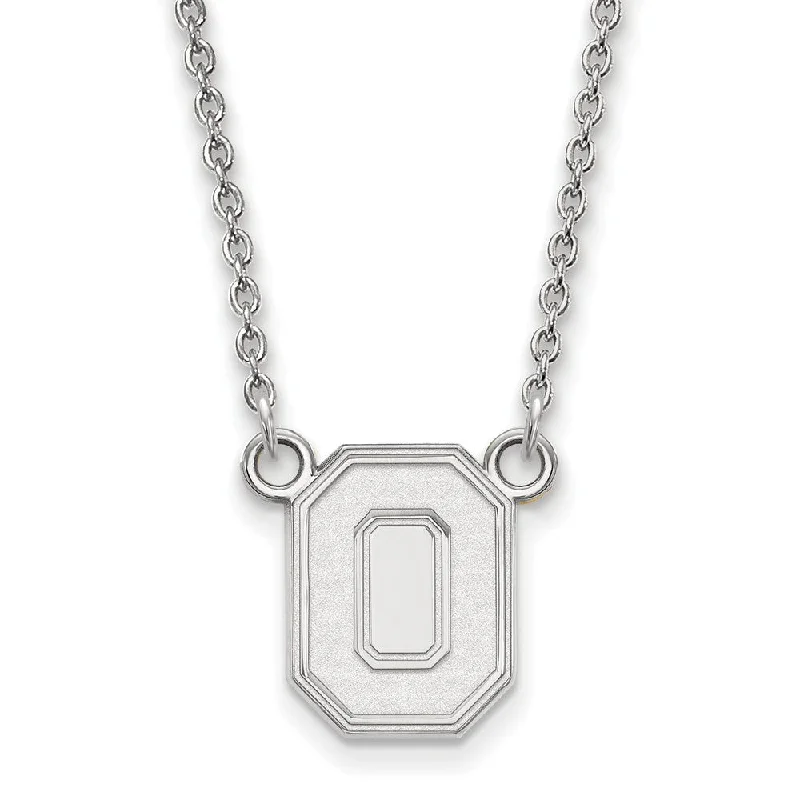 Ladies necklaces forged craftsmanship -10k White Gold Ohio State Small Pendant Necklace