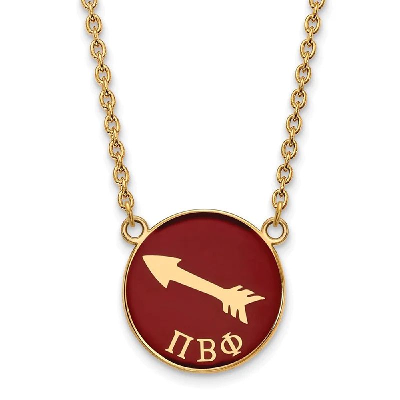 Ladies necklaces chic flair -14K Plated Silver Pi Beta Phi Large Red Enamel Logo Disc Necklace