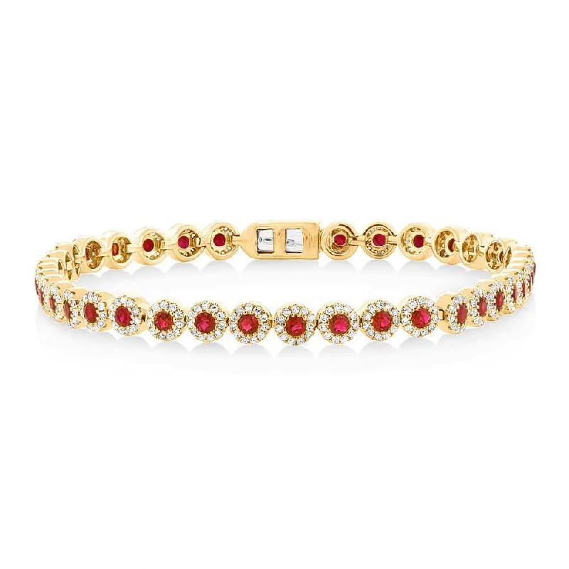 Ladies bracelets artsy flair -14K Yellow Gold Ruby and Diamond Tennis Bracelet