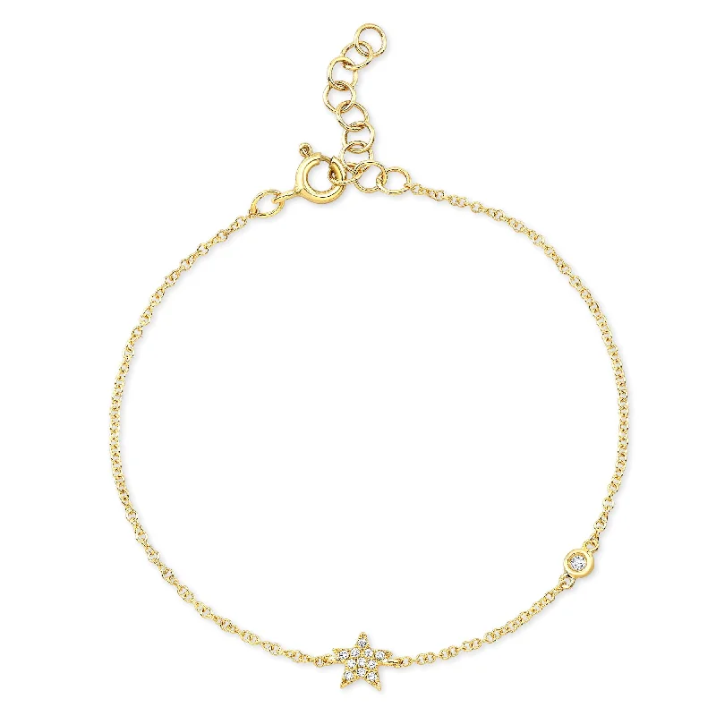 Ladies bracelets for getaway vibes -14K Yellow Gold Diamond Star Bracelet