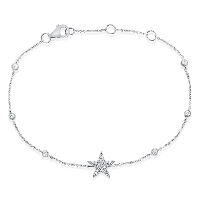 Ladies bracelets with soar charms -14K White Gold Diamond Star Bezel Station Bracelet