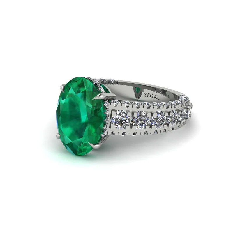 engagement-emerald-channel-set-rings-4ct Oval Cut Emerald Pave Engagement Ring - Selah No. 6