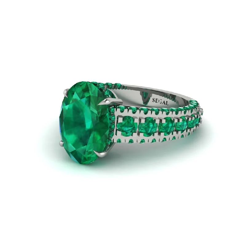 engagement-platinum-wide-band-rings-4ct Oval Cut Emerald Pave Engagement Ring - Selah No. 21