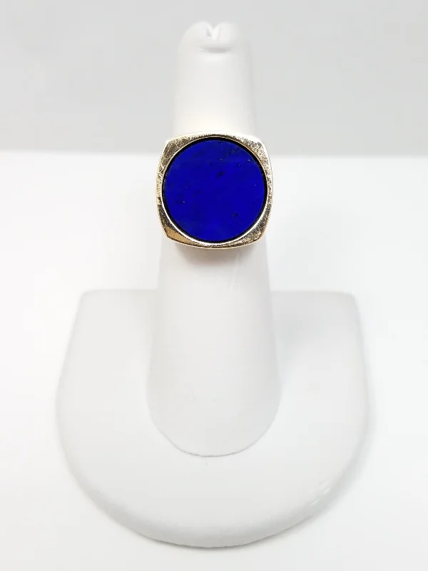 ladies-gold-narrow-band-rings-Vintage 14k Yellow Gold Lapis Ring