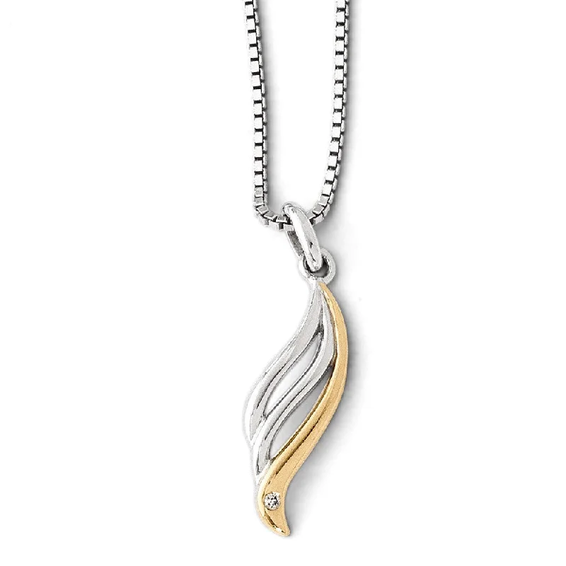 Ladies necklaces sleek charm -Wave Diamond Necklace in Rhodium & Gold Tone Plated Silver, 18-20 Inch