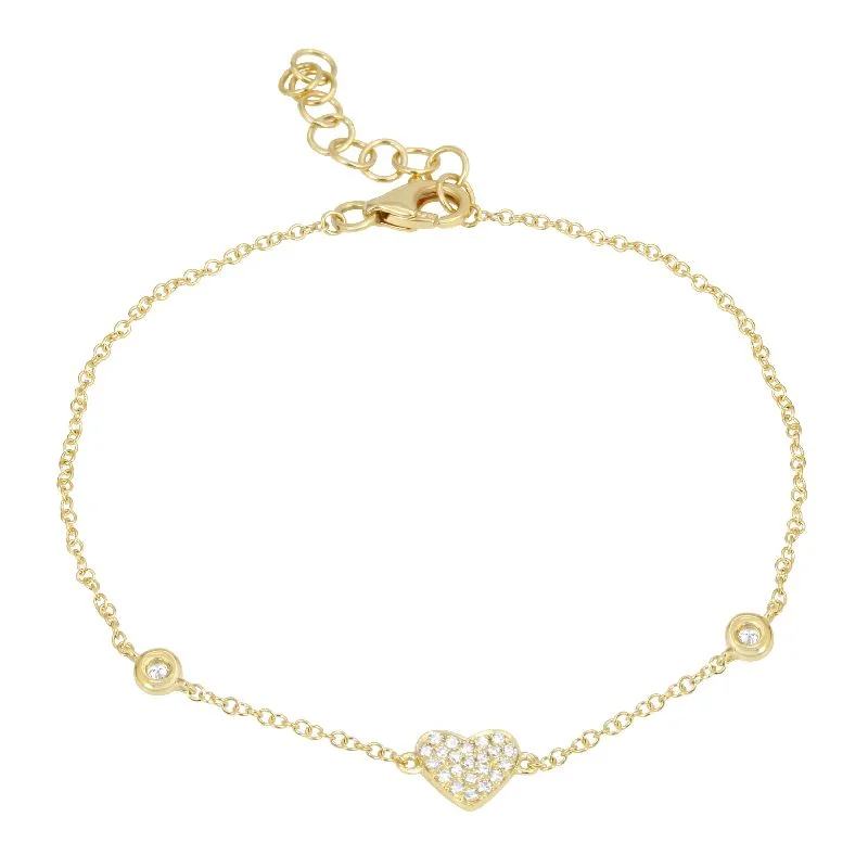 Ladies bracelets for youthful vibes -14K Yellow Gold Diamond Heart Bezel Bracelet