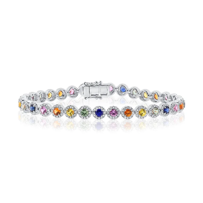 Ladies bracelets hypoallergenic alloys -14K White Gold Diamond and Colored Gemstone Bracelet