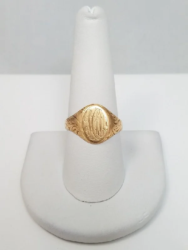 ladies-cushion-cut-gold-rings-Ornate Early 1900's 10k Yellow Gold Signet Ring