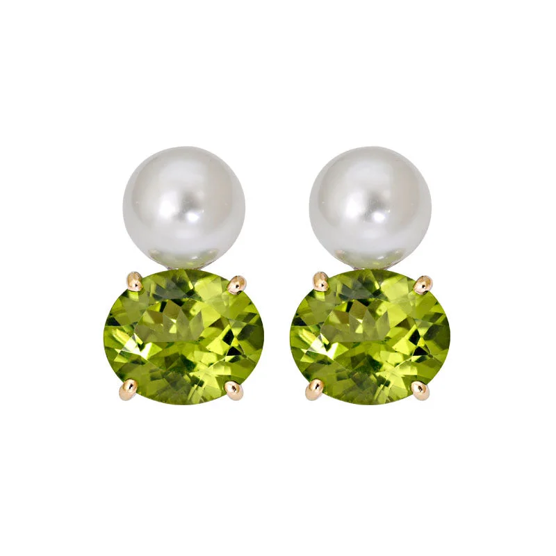 ladies-gold-crystal-earrings-Earrings- Peridot and South Sea Pearl